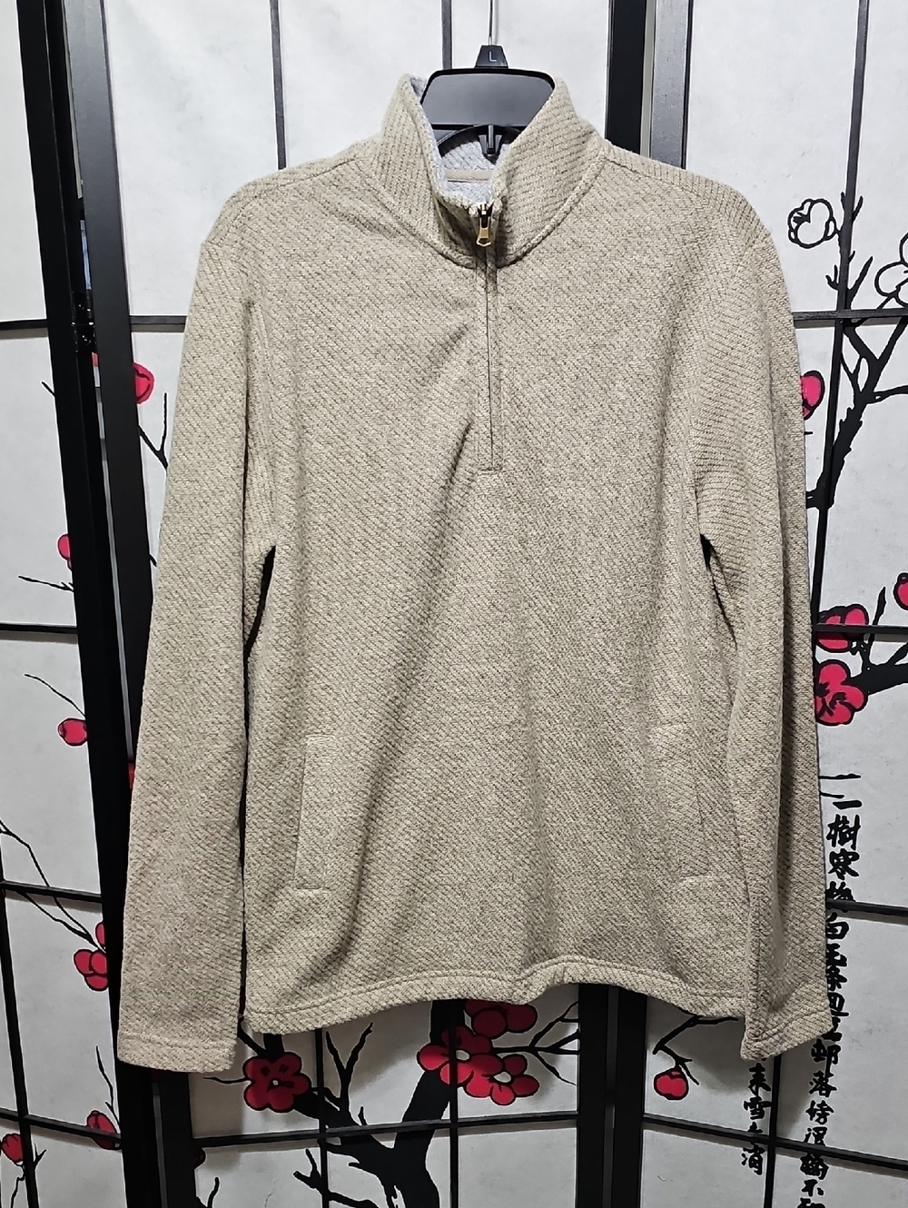 Thomas Sterling Half-Zip Knit Pullover Sweater Beige Medium New